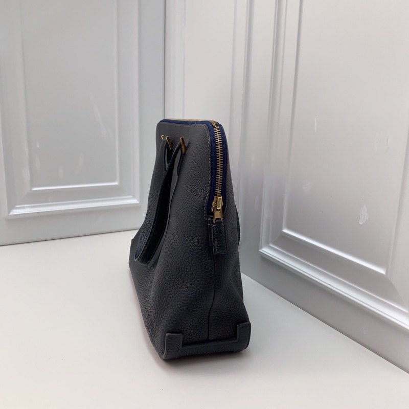 98新Hermes愛馬仕 中古保齡球公文包藏藍色框E刻 金扣手提腕挎都好看-8