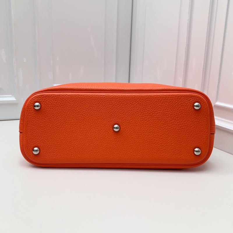 98新Hermes 愛馬仕 橘色銀扣T刻 保齡球手提斜挎包-7