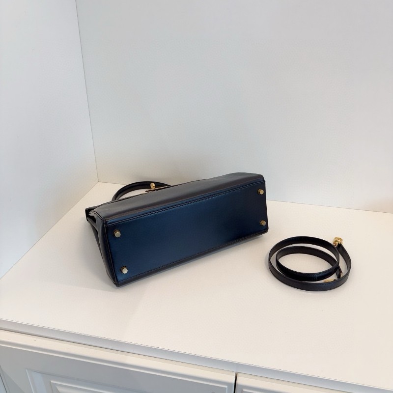 Hermes Vintage Kelly32 黑金box 原裝肩帶 圈Z刻 手提包 肩背包-5