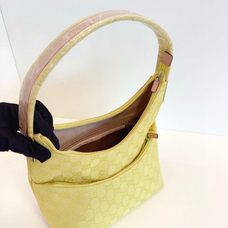 Gucci古馳 檸檬黃🍋滿logo老花 hobo 肩背包-6