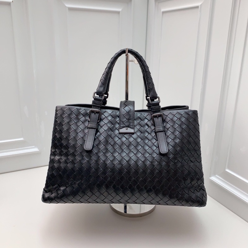 98新 BV葆蝶家 黑色編織經典羅馬包-6