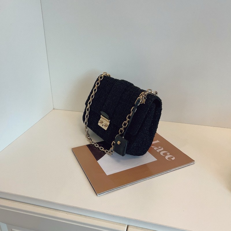 Dior迪奧 黑金addict金線毛呢翻蓋鏈條郵差包 肩背包-2