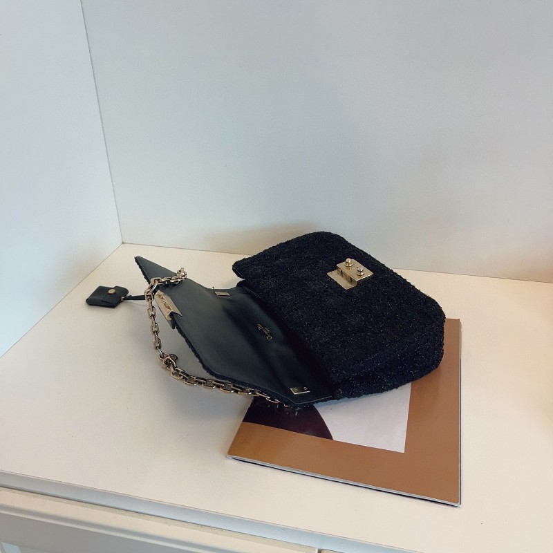 Dior迪奧 黑金addict金線毛呢翻蓋鏈條郵差包 肩背包-7