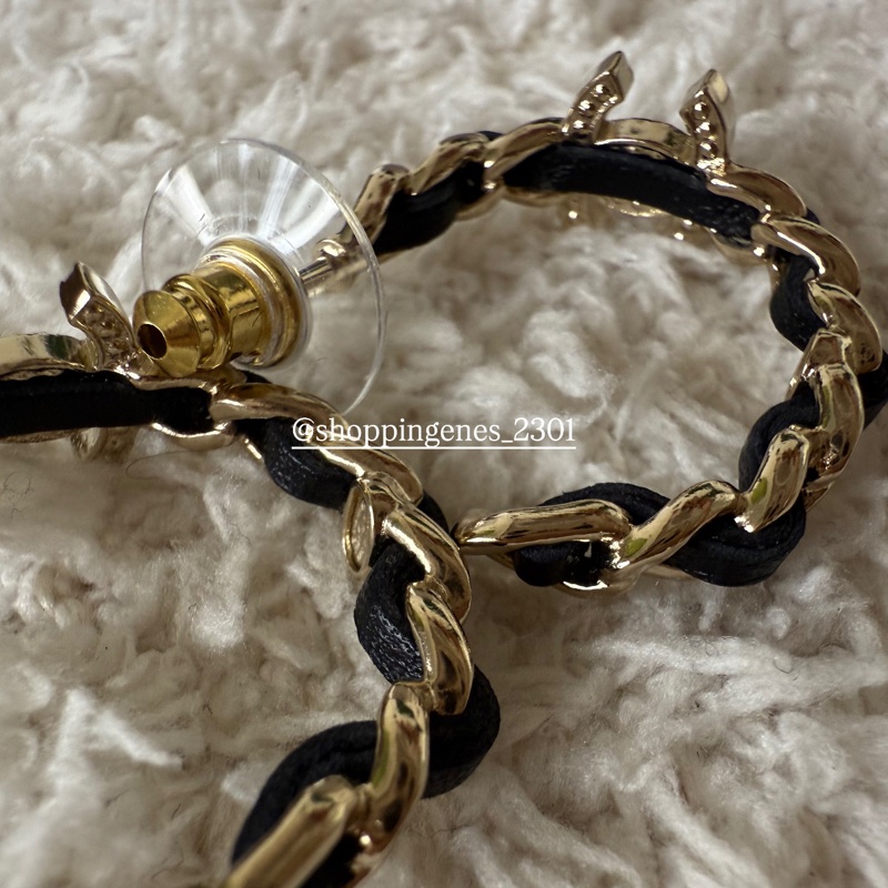 香奈兒 Chanel 全新品 25B皮穿鏈圈圈水鑽logo耳環❗️尚未抵台-4