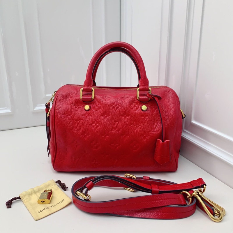 98新 LV speedy25 全皮紅色手提包 超美氣質紅色 經典speedy系列-0
