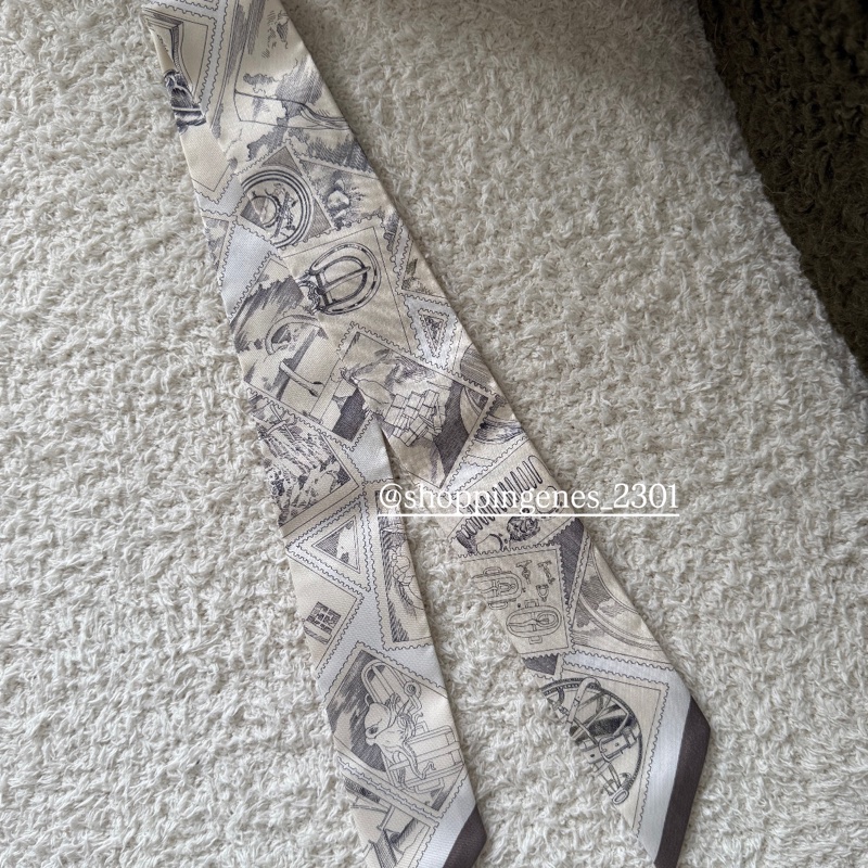 愛馬仕 Hermes 全新品 twilly 福寶集郵章 灰白色-0