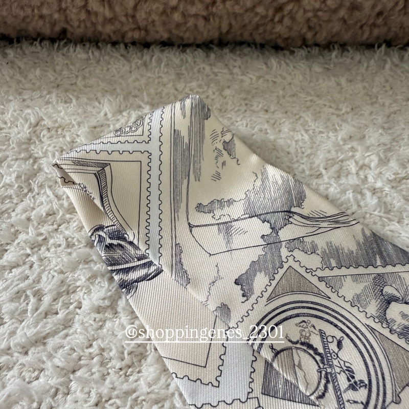 愛馬仕 Hermes 全新品 twilly 福寶集郵章 灰白色-1