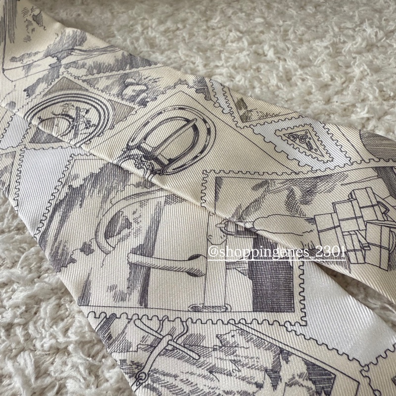 愛馬仕 Hermes 全新品 twilly 福寶集郵章 灰白色-2