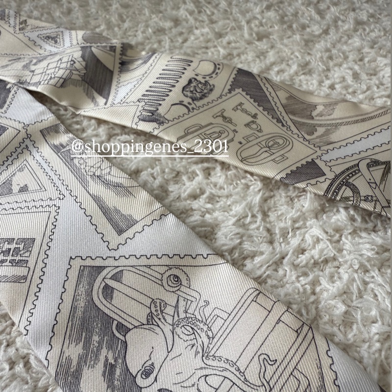 愛馬仕 Hermes 全新品 twilly 福寶集郵章 灰白色-3