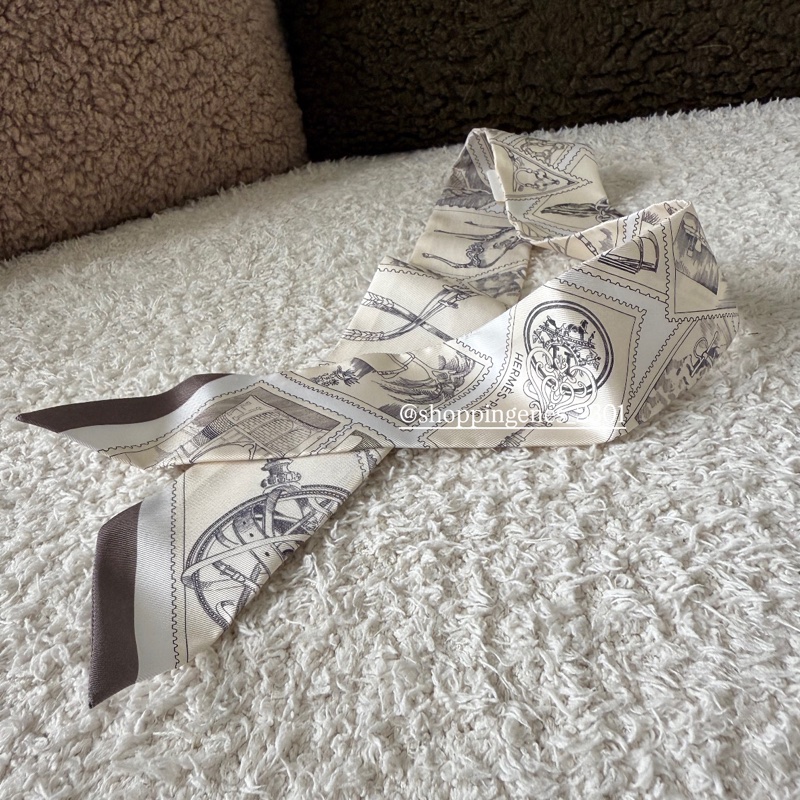 愛馬仕 Hermes 全新品 twilly 福寶集郵章 灰白色-4