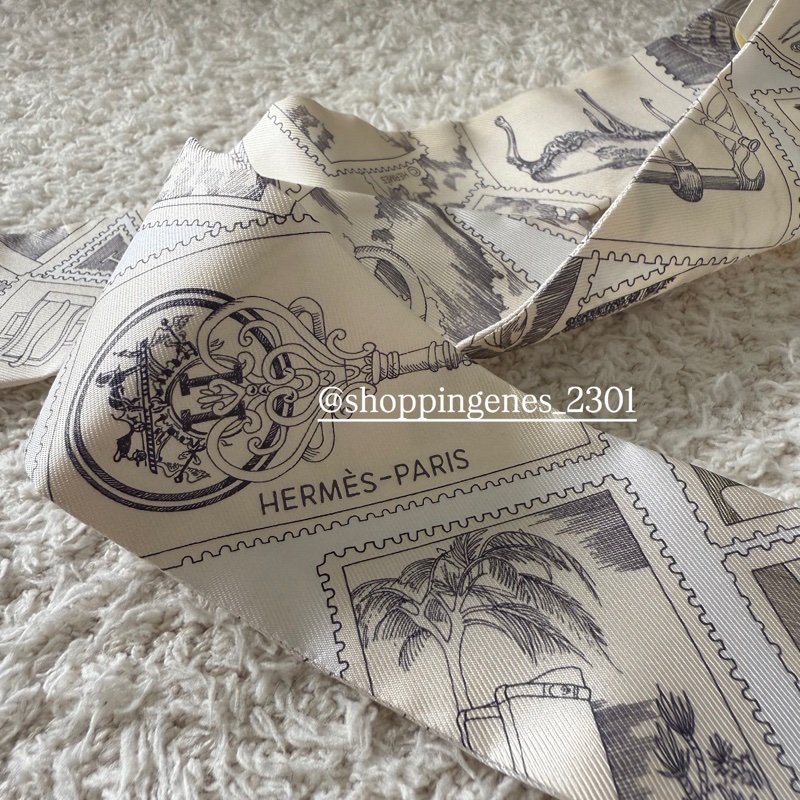 愛馬仕 Hermes 全新品 twilly 福寶集郵章 灰白色-5