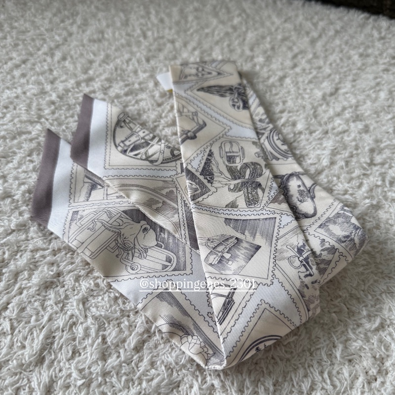 愛馬仕 Hermes 全新品 twilly 福寶集郵章 灰白色-6