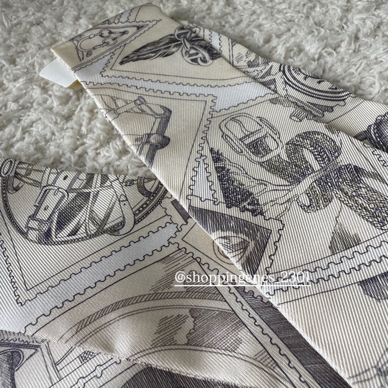 愛馬仕 Hermes 全新品 twilly 福寶集郵章 灰白色-7