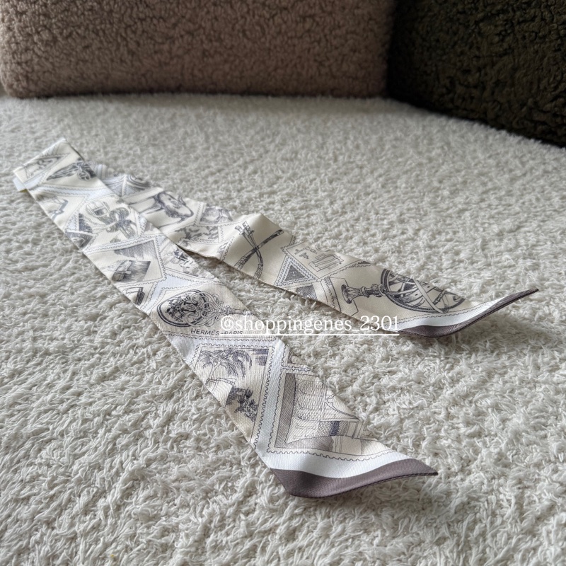 愛馬仕 Hermes 全新品 twilly 福寶集郵章 灰白色-8