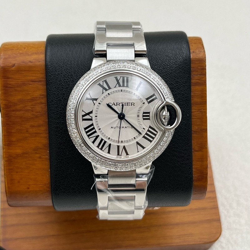 卡地亞/Cartier 33盤藍氣球 W6920071 自動機械 精鋼 33毫米 表圈後鑲雙排鑽 無損升級-0