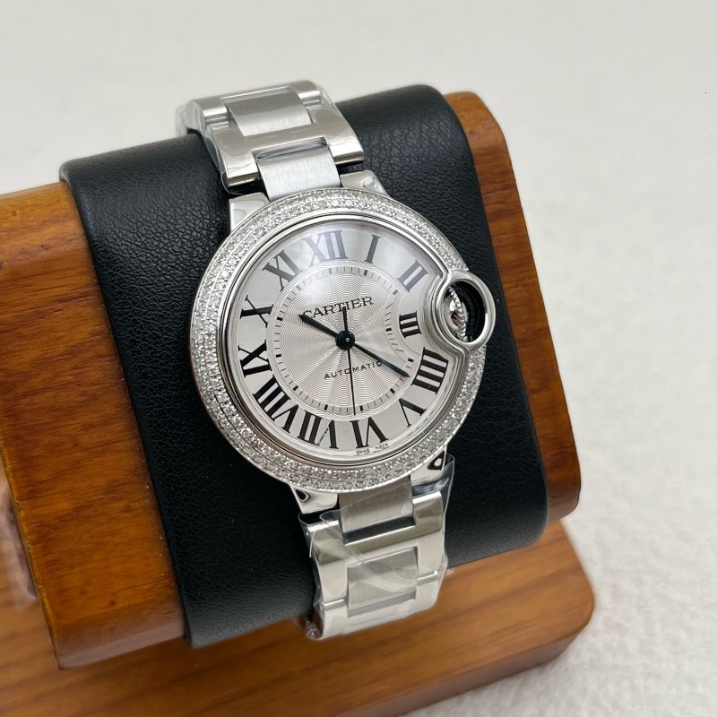 卡地亞/Cartier 33盤藍氣球 W6920071 自動機械 精鋼 33毫米 表圈後鑲雙排鑽 無損升級-1