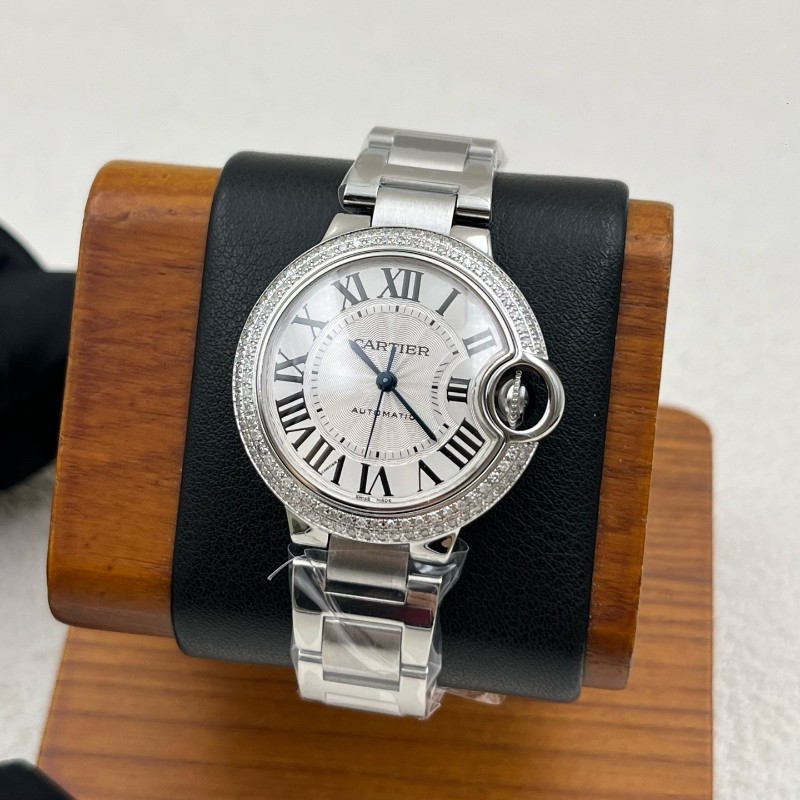 卡地亞/Cartier 33盤藍氣球 W6920071 自動機械 精鋼 33毫米 表圈後鑲雙排鑽 無損升級-2