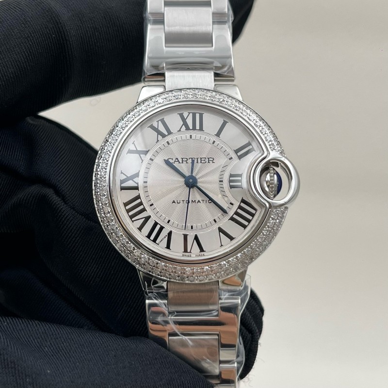 卡地亞/Cartier 33盤藍氣球 W6920071 自動機械 精鋼 33毫米 表圈後鑲雙排鑽 無損升級-3