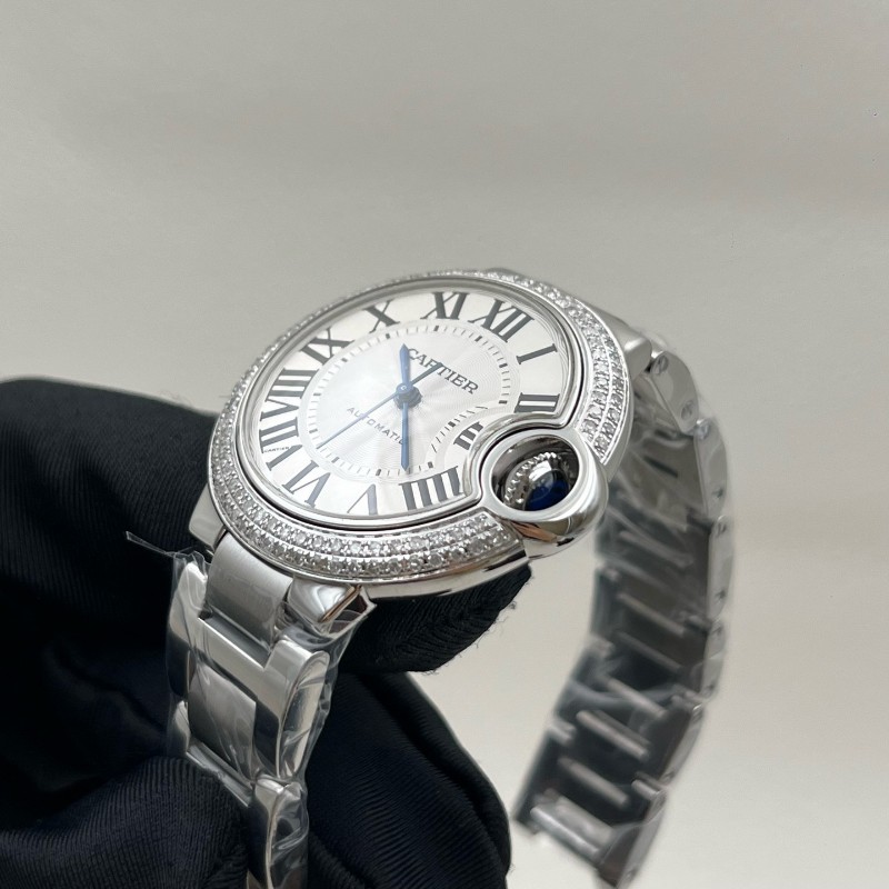 卡地亞/Cartier 33盤藍氣球 W6920071 自動機械 精鋼 33毫米 表圈後鑲雙排鑽 無損升級-5