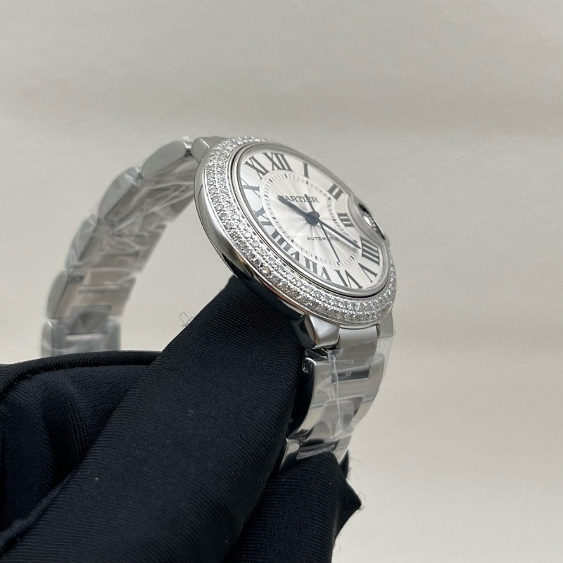 卡地亞/Cartier 33盤藍氣球 W6920071 自動機械 精鋼 33毫米 表圈後鑲雙排鑽 無損升級-6