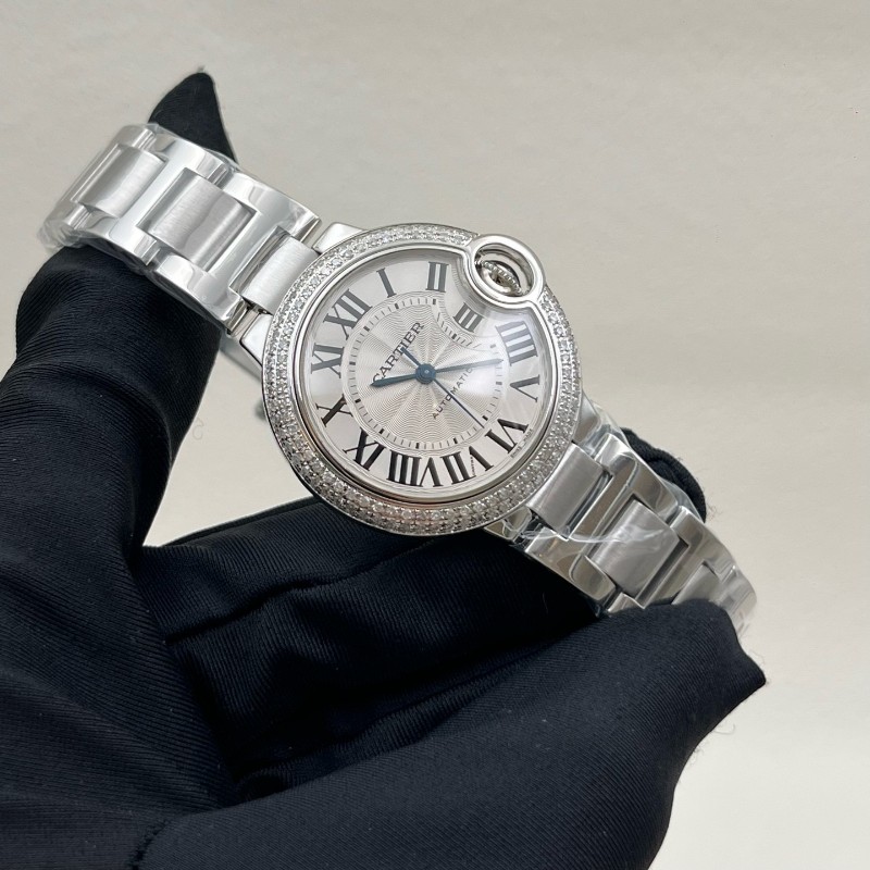 卡地亞/Cartier 33盤藍氣球 W6920071 自動機械 精鋼 33毫米 表圈後鑲雙排鑽 無損升級-7