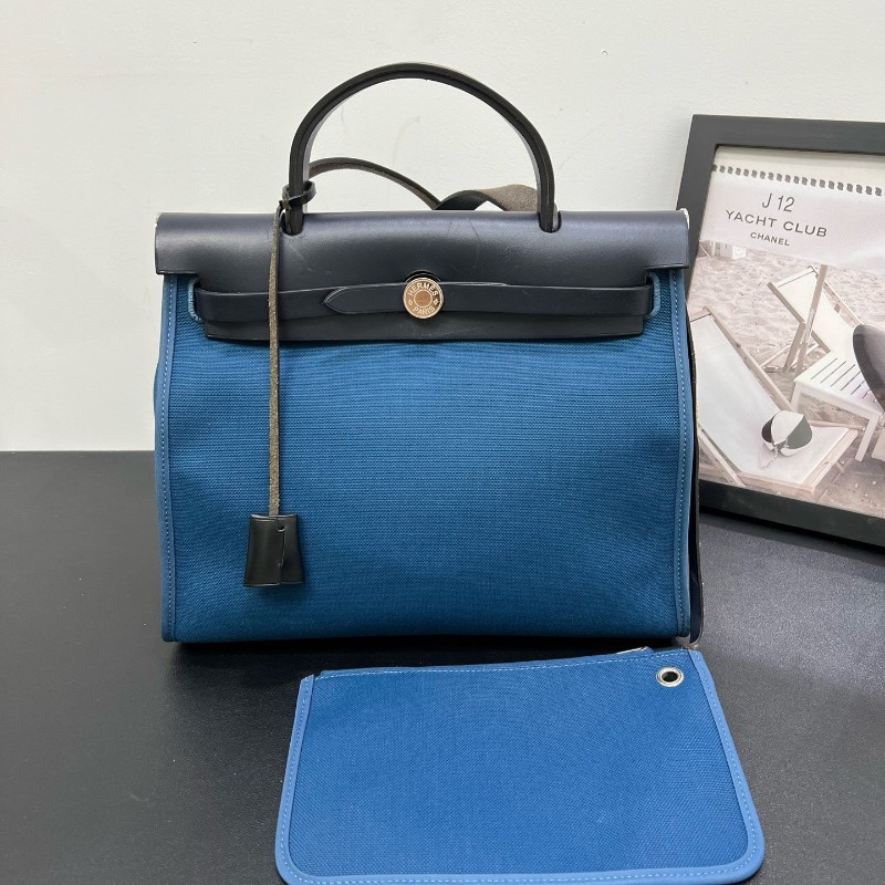 Hermes愛馬仕Herbag 31藍色拼黑色牛皮 肩背包 斜背包-0