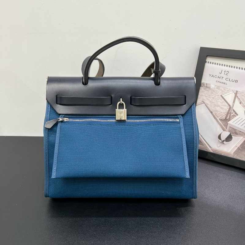 Hermes愛馬仕Herbag 31藍色拼黑色牛皮 肩背包 斜背包-1