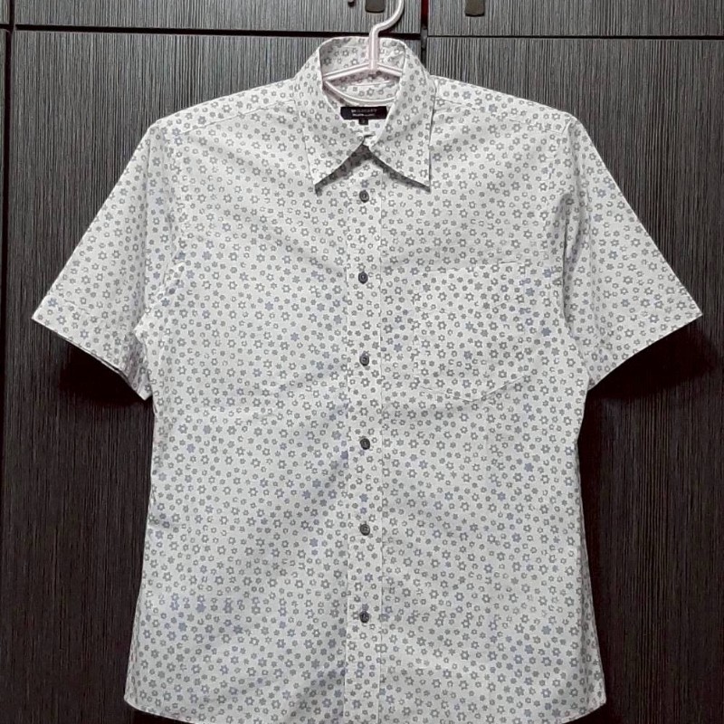 絕版BURBERRY博柏利 BLACK LABEL 黑標 滿版 男小碎花短袖襯衫2號-0