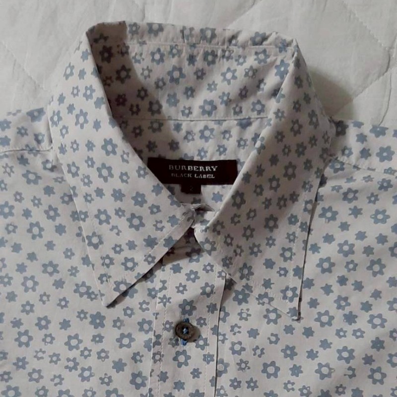絕版BURBERRY博柏利 BLACK LABEL 黑標 滿版 男小碎花短袖襯衫2號-2