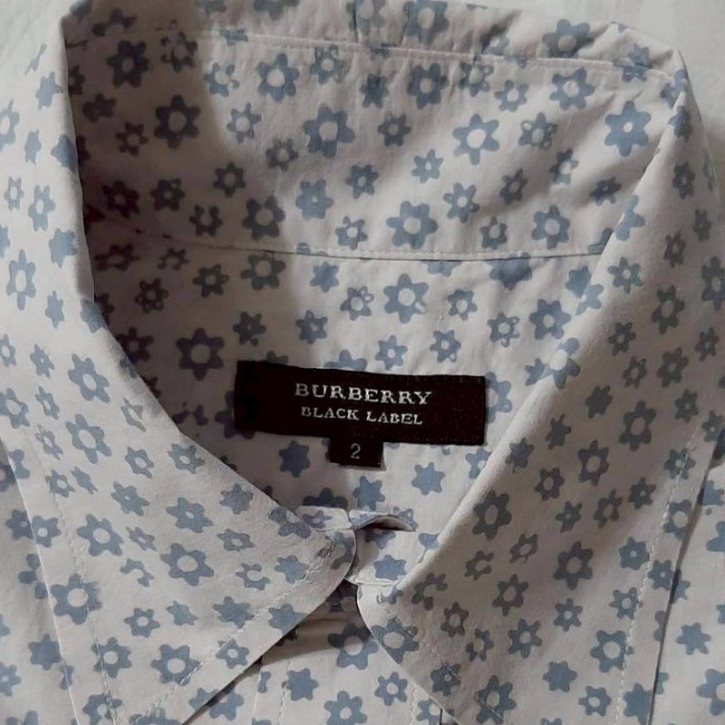 絕版BURBERRY博柏利 BLACK LABEL 黑標 滿版 男小碎花短袖襯衫2號-5