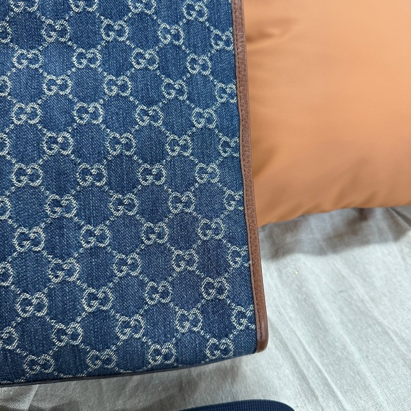Gucci/古馳 牛仔老花琴譜托特包 中號 牛奶丹寧 手提包 肩背包附紅藍織布寬肩帶 尺寸:38×36cm-4