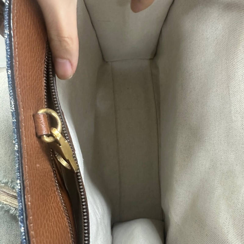 Gucci/古馳 牛仔老花琴譜托特包 中號 牛奶丹寧 手提包 肩背包附紅藍織布寬肩帶 尺寸:38×36cm-7