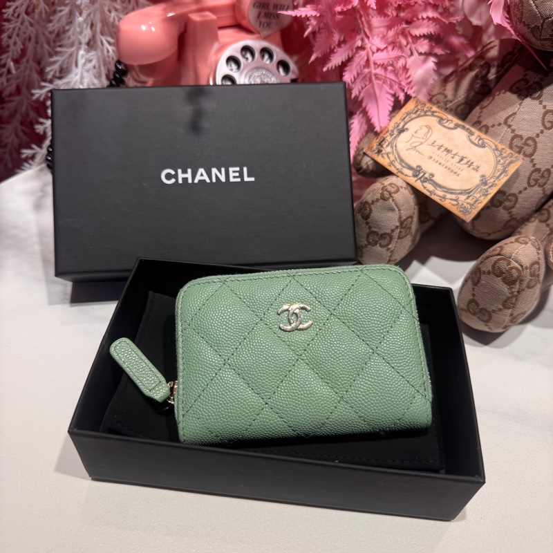 Chanel 荔枝湖水綠三層卡包/零錢包/王吉娜古董精品-0