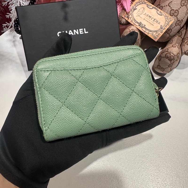 Chanel 荔枝湖水綠三層卡包/零錢包/王吉娜古董精品-3