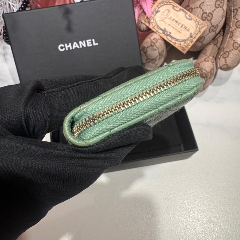 Chanel 荔枝湖水綠三層卡包/零錢包/王吉娜古董精品-4