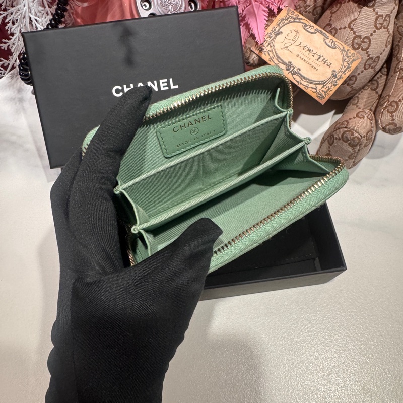 Chanel 荔枝湖水綠三層卡包/零錢包/王吉娜古董精品-5