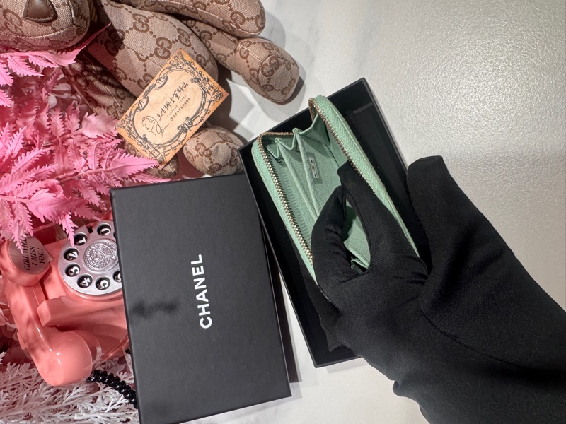 Chanel 荔枝湖水綠三層卡包/零錢包/王吉娜古董精品-6