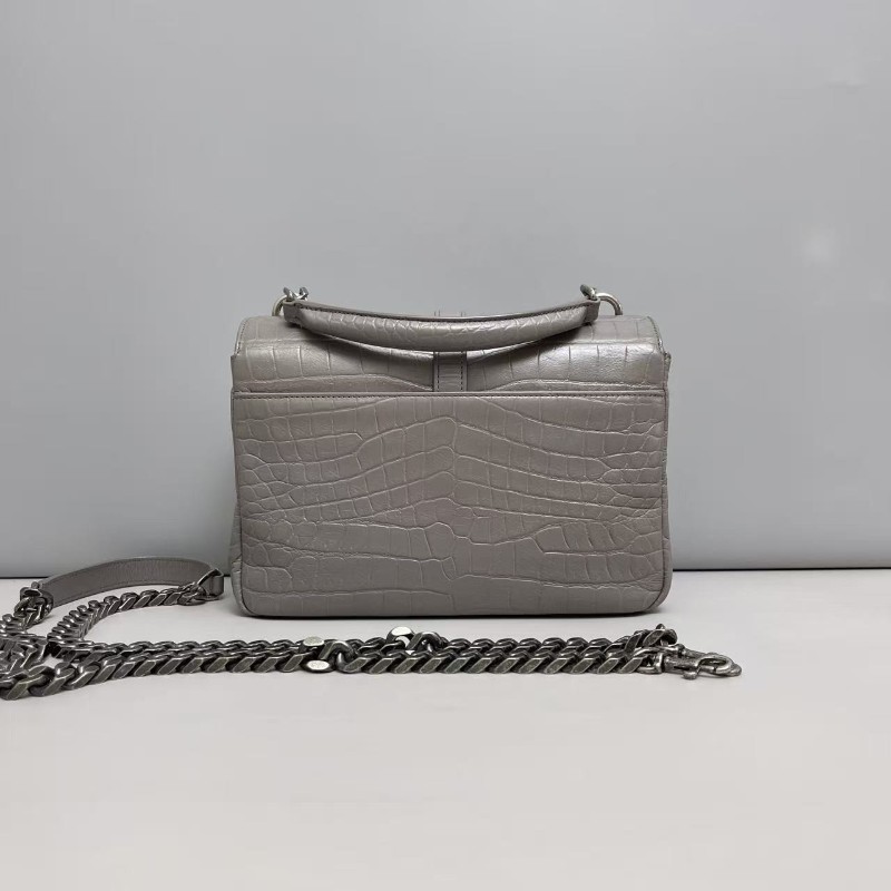 YSL聖羅蘭College小號灰色全皮鱷壓紋郵差包 肩背包 斜背包-1