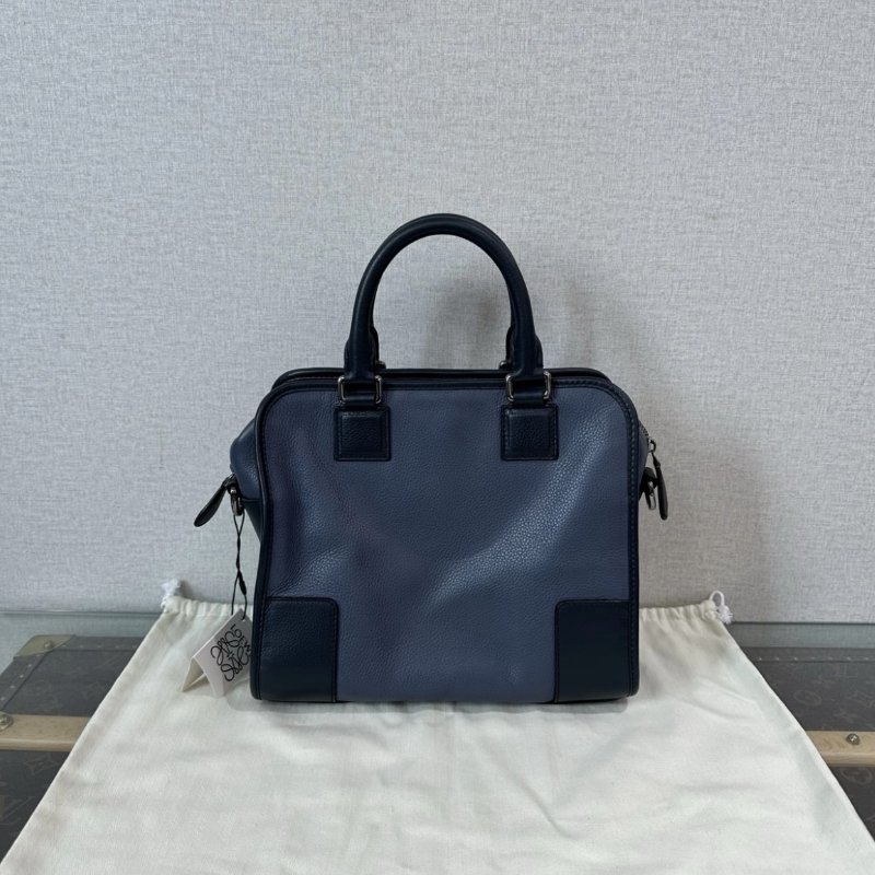 LOEWE 藍黑拼色銀扣手提斜背包 25.5*22*13 98新配件盒子塵袋-5
