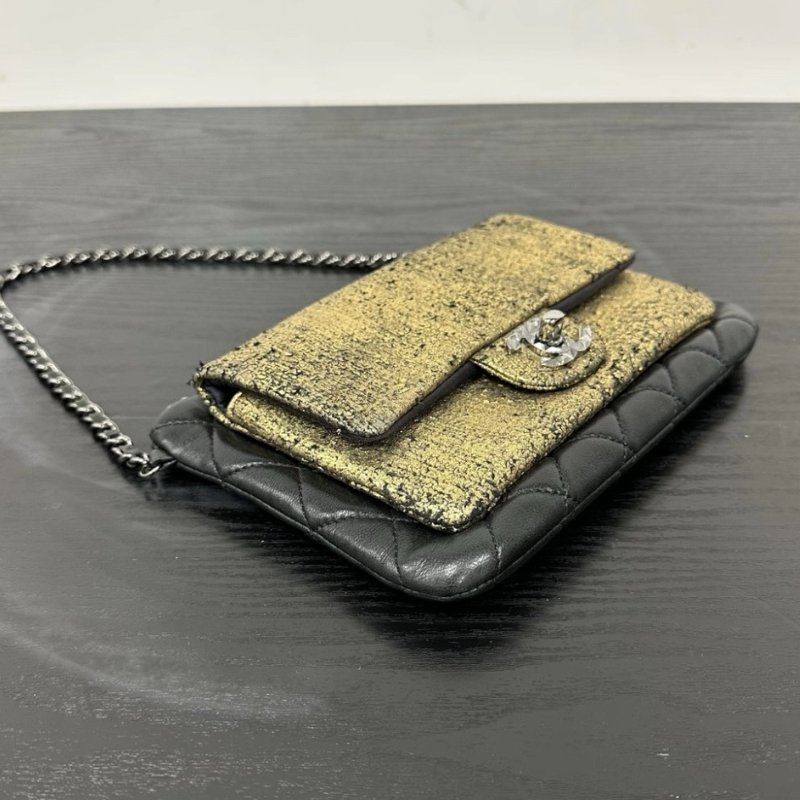 CHANEL 鎏金麻將銀扣肩背鏈條腋下包 21*14.5*2 98新配件保卡塵袋-4