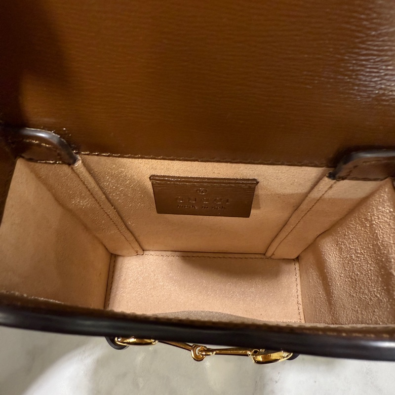 Gucci咖PVC1955金釦下蓋磁吸馬銜釦肩斜手機包-5