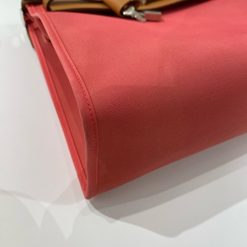 Hermes愛馬仕 herbag31 帆布拼皮粉色銀扣 肩背包 A刻 有鎖鑰匙皮牌-4