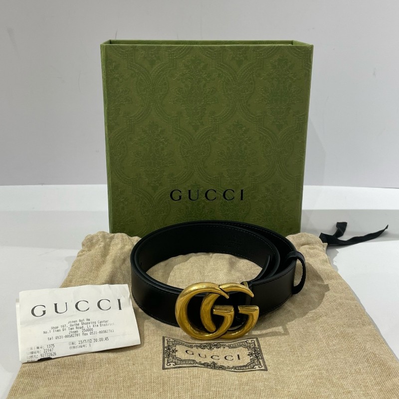 極新🉑送禮❤️GUCCI古馳 黑金腰帶皮帶 75*3cm-0