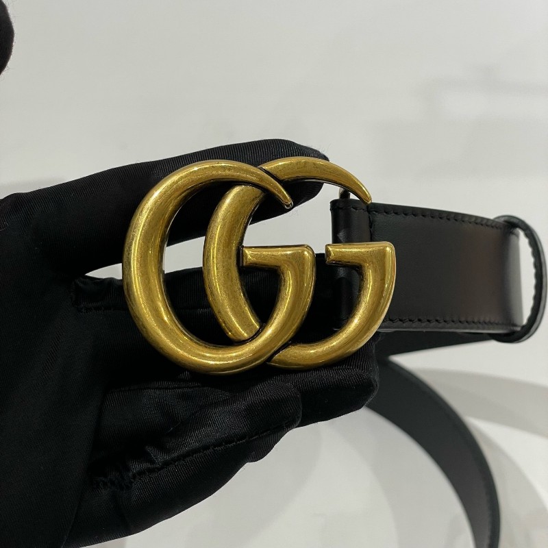 極新🉑送禮❤️GUCCI古馳 黑金腰帶皮帶 75*3cm-2