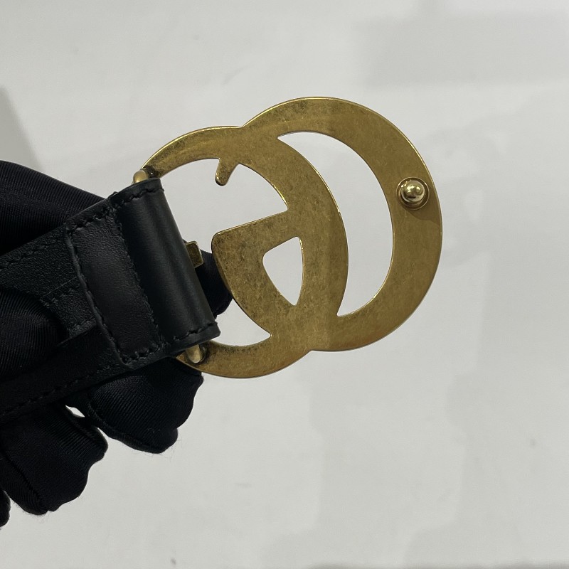 極新🉑送禮❤️GUCCI古馳 黑金腰帶皮帶 75*3cm-3