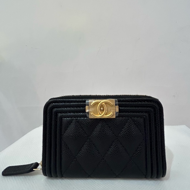 CHANEL黑荔枝霧金釦BOYㄇ字零錢包-0