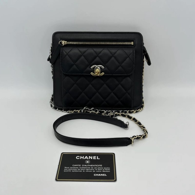 CHANEL 鴛鴦扣雙C鏈條肩背斜背包 18.5*15.5*4 98新配件保卡塵袋-0