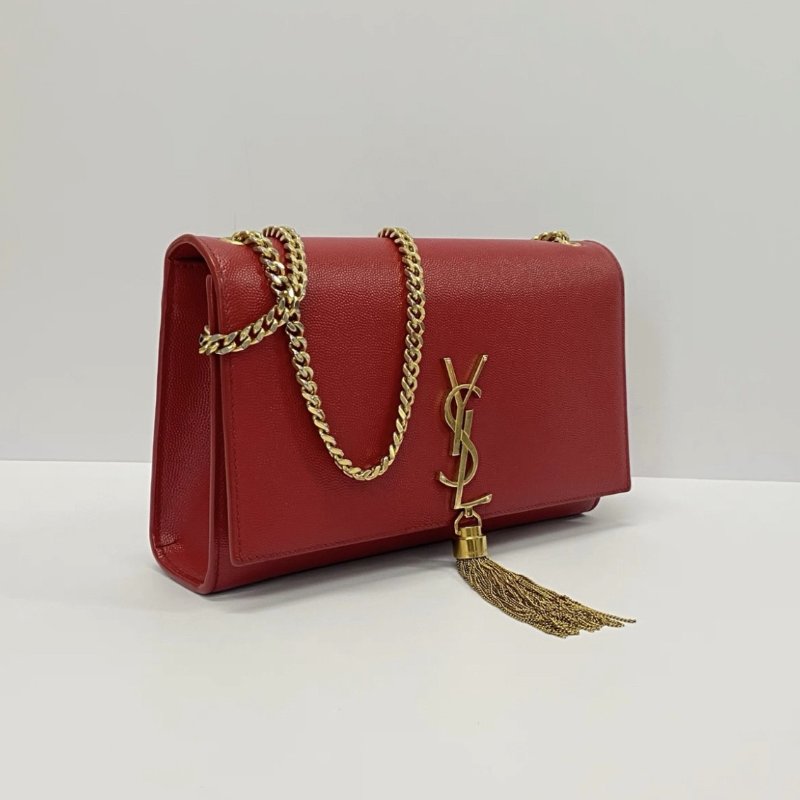 YSL KATE紅金中號流蘇肩背斜背鏈條包24*14.5*5.5 98新配件塵袋-1
