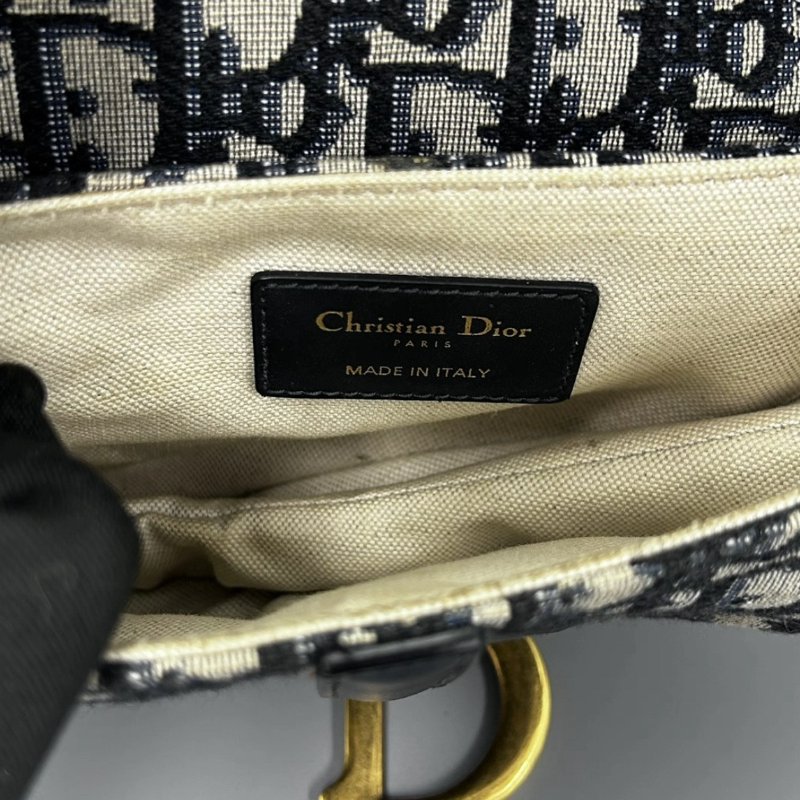 DIOR 藍色老花刺繡手提斜背肩背馬鞍包19*15*6 98新配件塵袋-1
