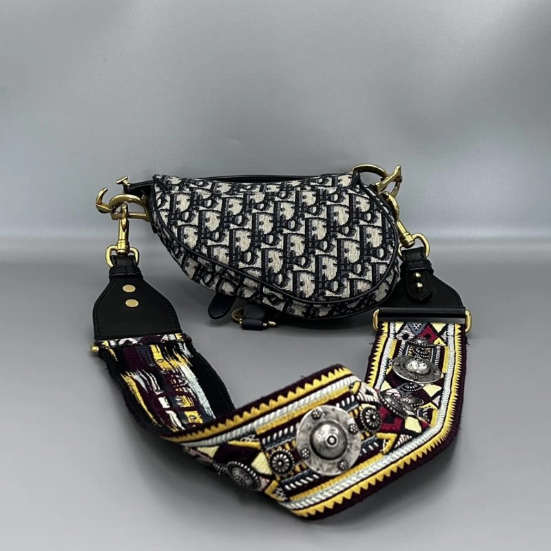 DIOR 藍色老花刺繡手提斜背肩背馬鞍包19*15*6 98新配件塵袋-5
